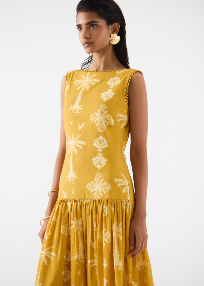 A Model Wearing Multicolor Cotton Cabana Long Dress, curated by Only Ethikal