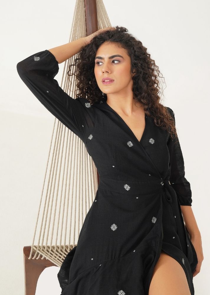 A Model Wearing Black Pure Cotton Oak Dress, curated by Only Ethikal