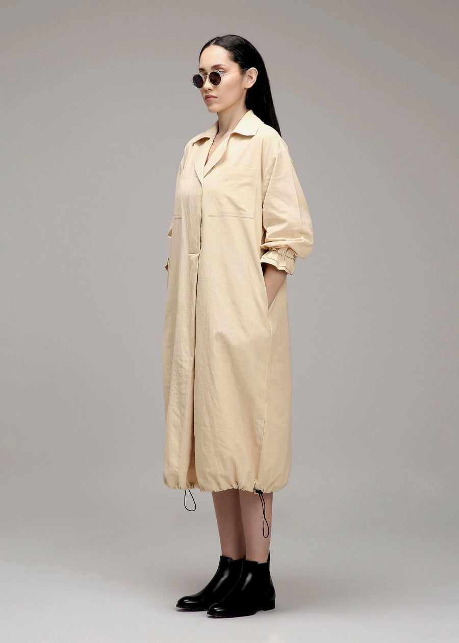 Egg-Shell Elasticated Shirt Dress