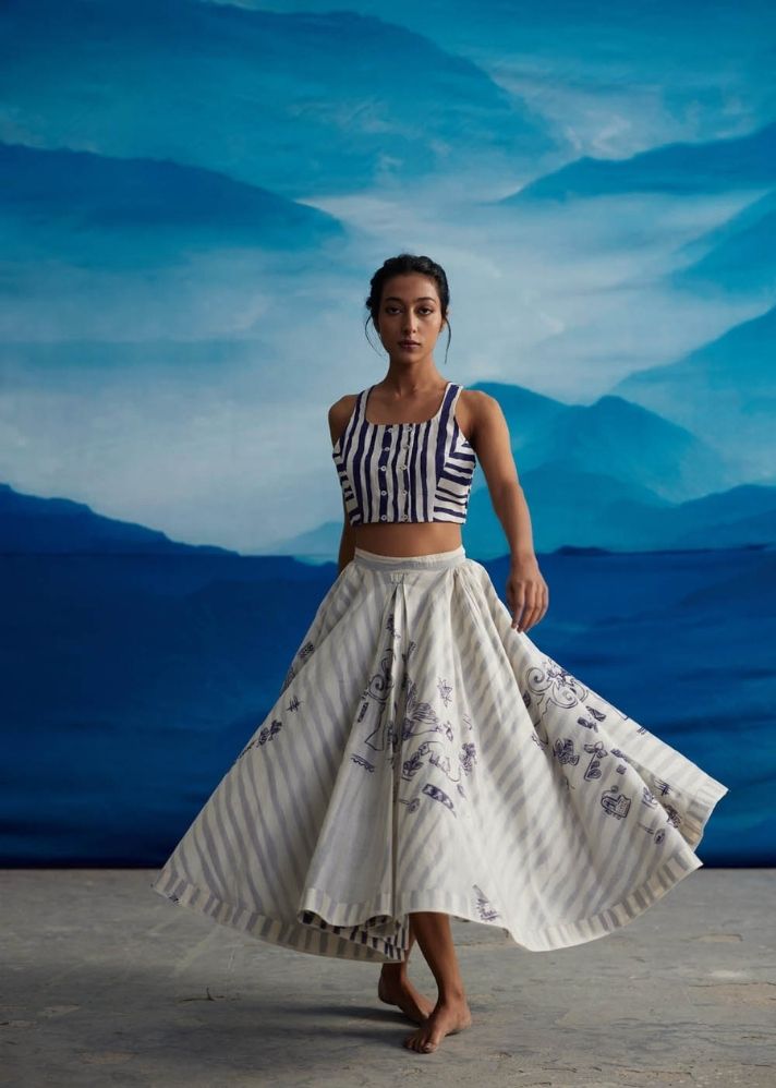 A Model Wearing Multicolor Chanderi Cotton Magnolia Skirt, curated by Only Ethikal