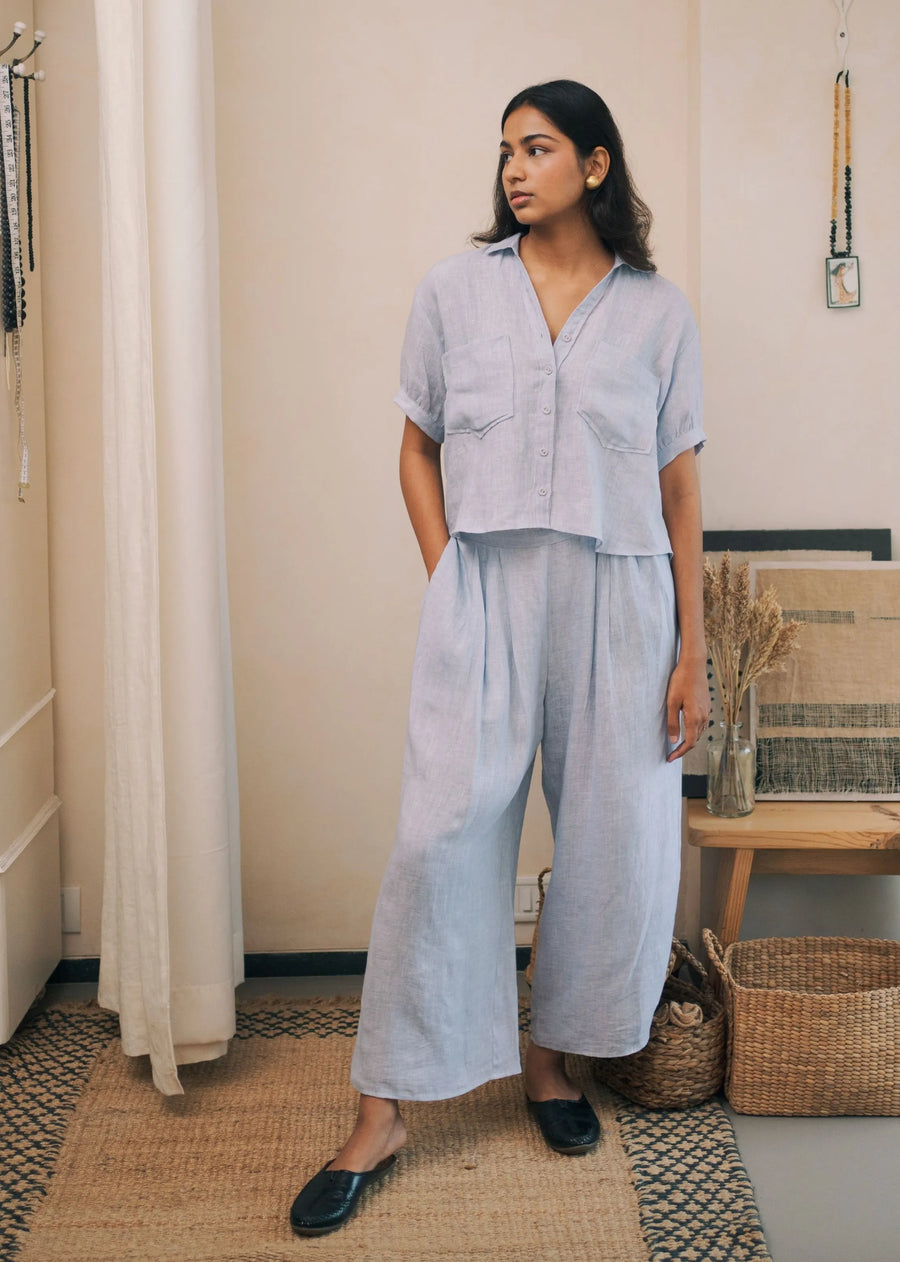 A Model Wearing Multicolor LINEN Crop Set Co-Ord Set, curated by Only Ethikal