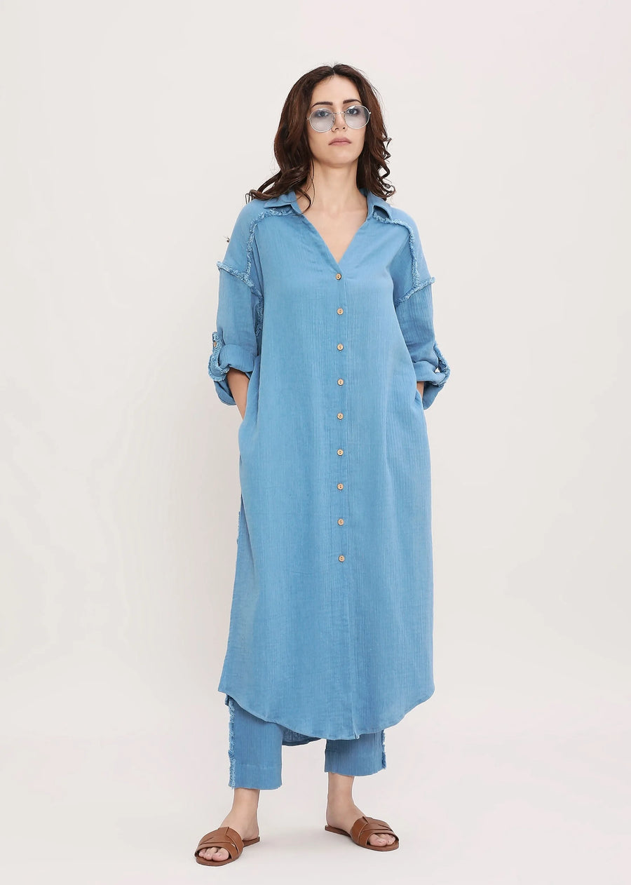 Coco Blue Fringed Long Shirt