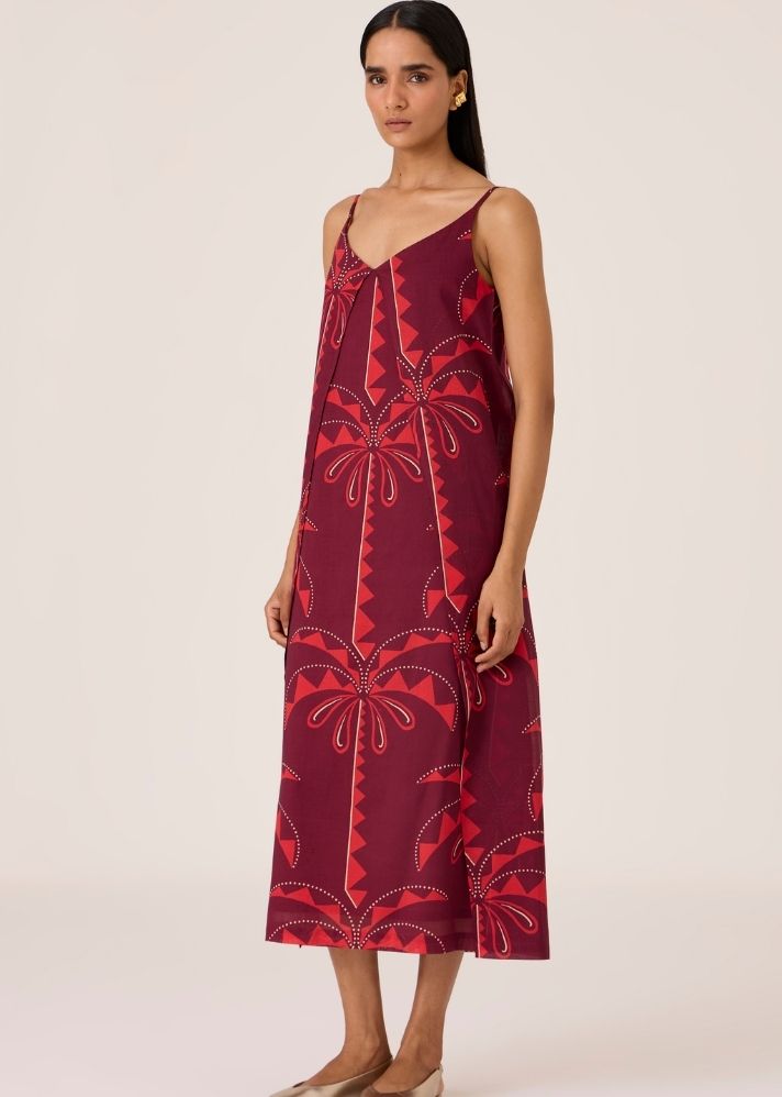 Isa Palm Print Slip Dress