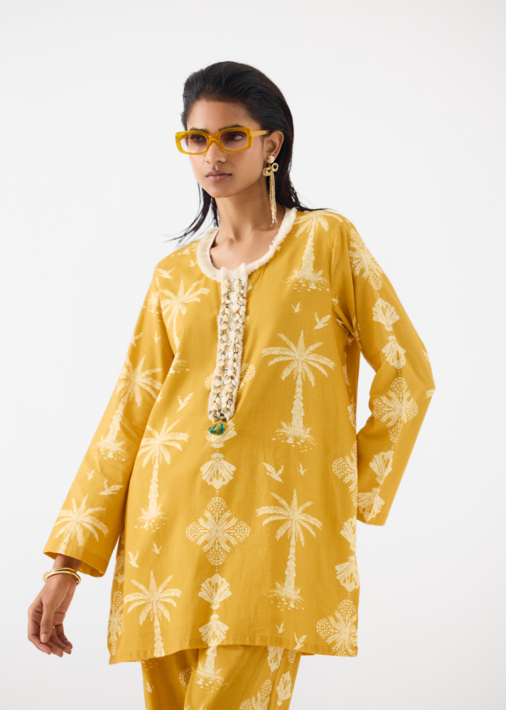A Model Wearing Multicolor Cotton Cabana Short Kurta & Pants , curated by Only Ethikal