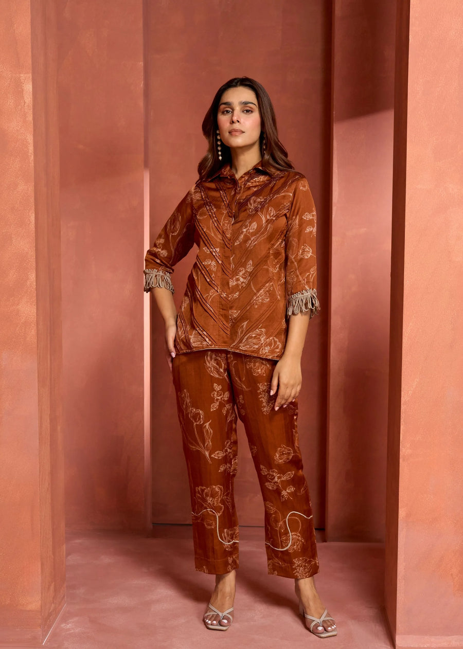 A Model Wearing Orange Linen Bemberg Feather Shirt, curated by Only Ethikal