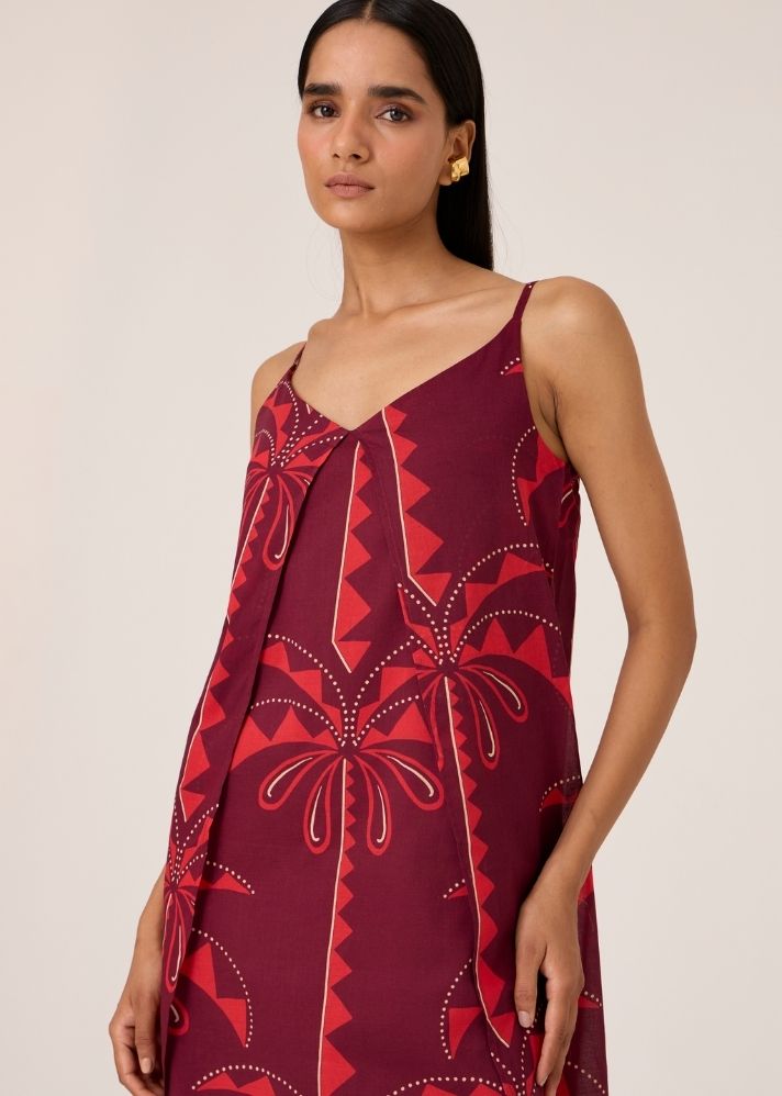 Isa Palm Print Slip Dress