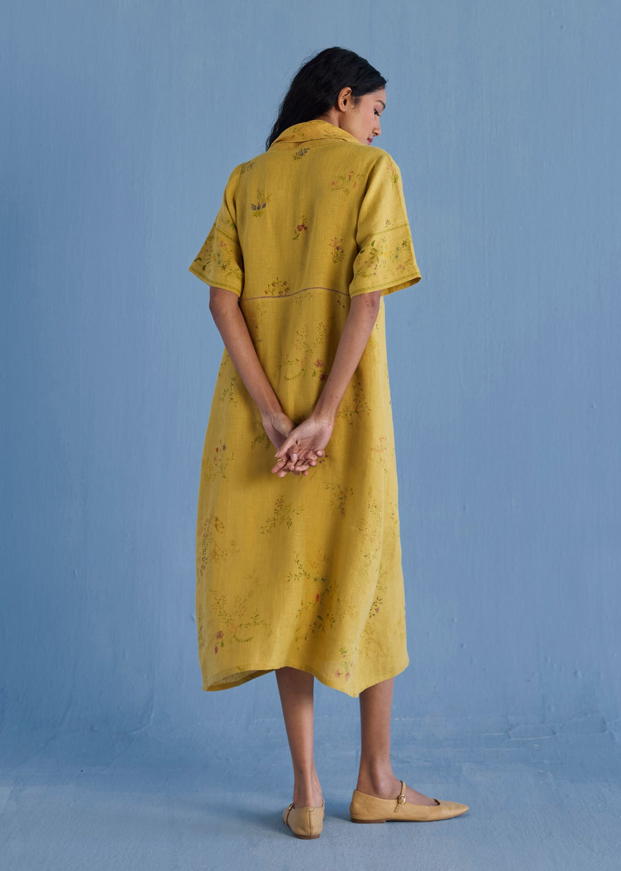 Imara Cowl Neck Linen Dress - Ochre