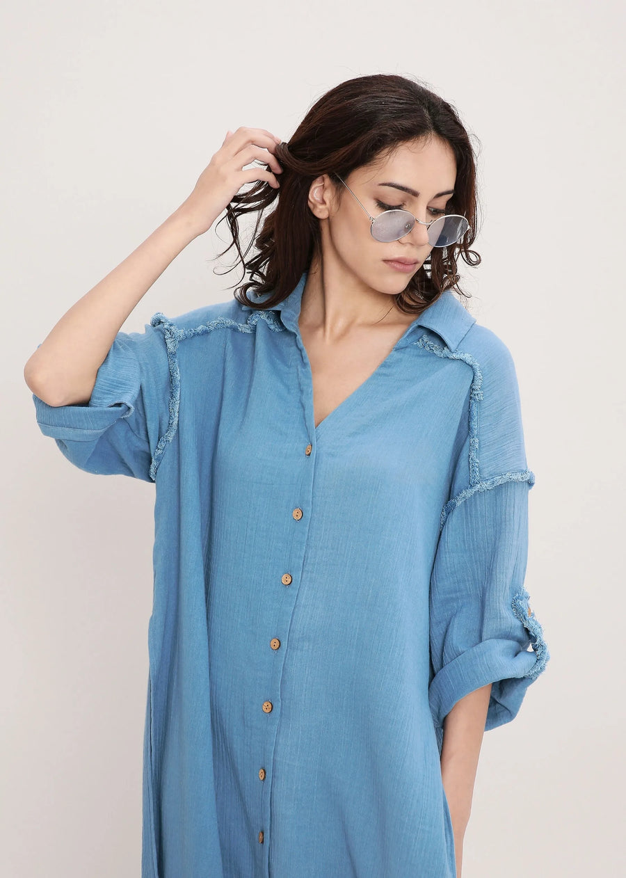 Coco Blue Fringed Shirt Set (2 Pcs)