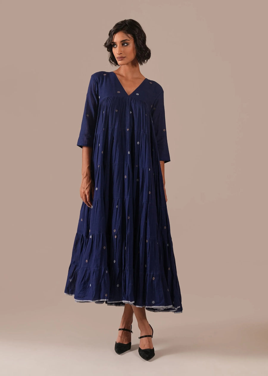 A Model Wearing Blue Pure Cotton Indigo Echo Dress, curated by Only Ethikal