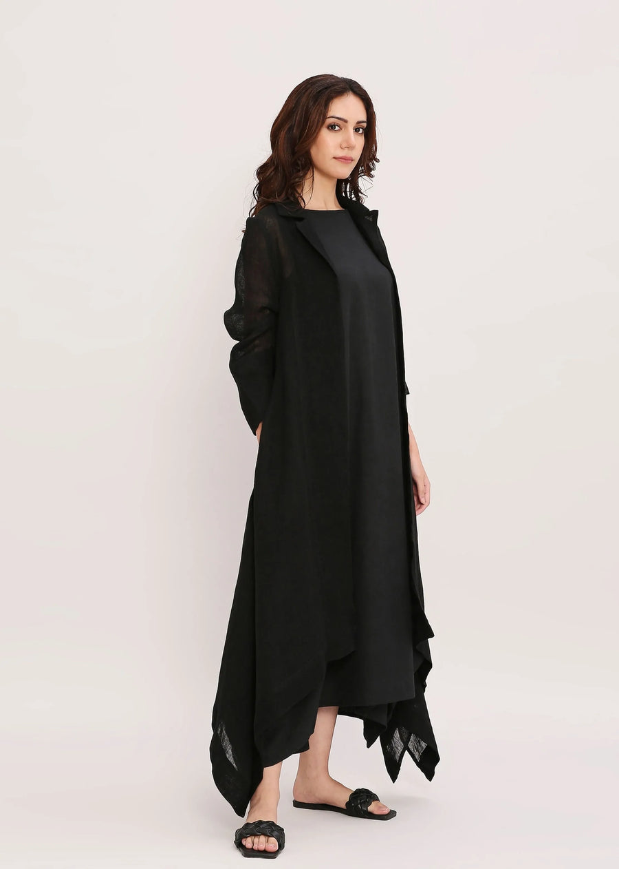 Black Linen Trench Koza Jacket