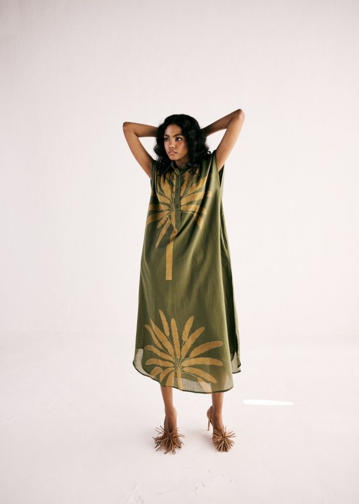 Olive Palm Shirt Dress