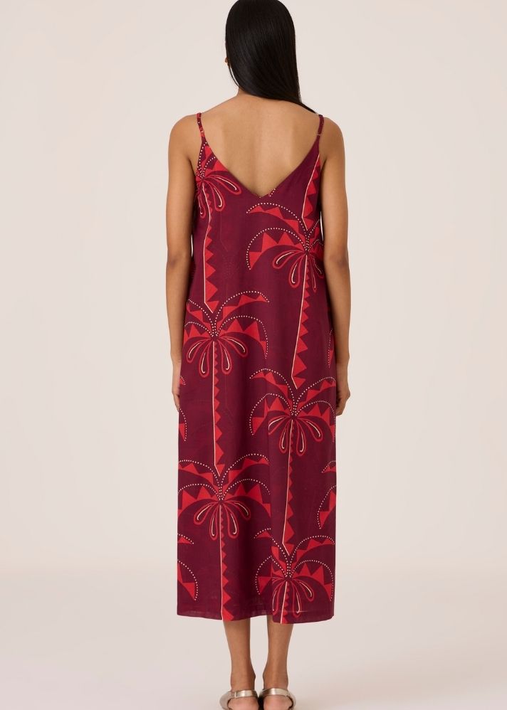 Isa Palm Print Slip Dress