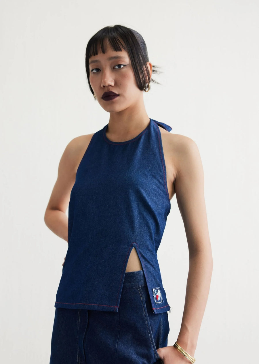 Deepwater Denim Halter Blue Top