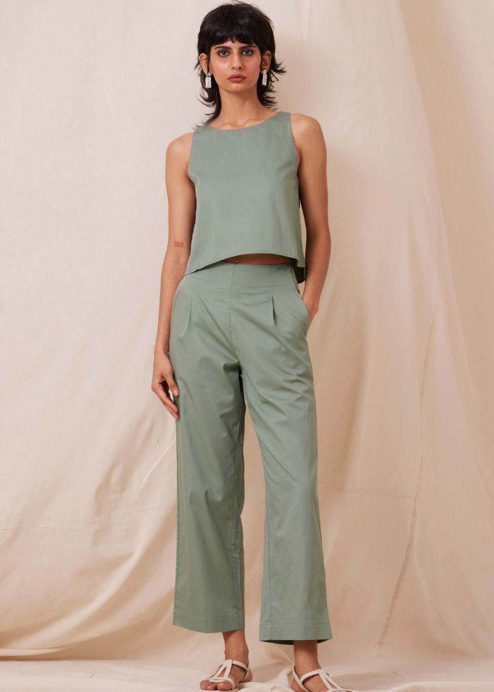 A Model Wearing  Cotton Kifli Sage Green Cotton Co-ord, curated by Only Ethikal