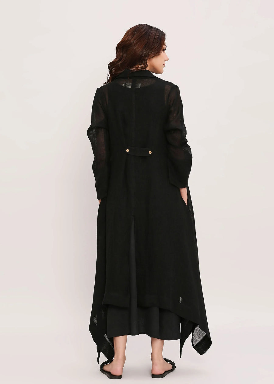 Black Linen Trench Koza Jacket