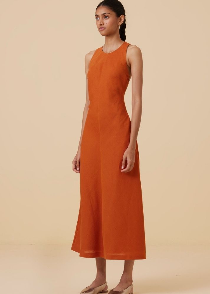 Riha Orange Halter Maxi Dress