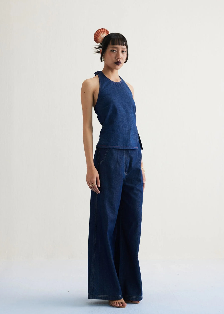 Deepwater Denim Halter Blue Top