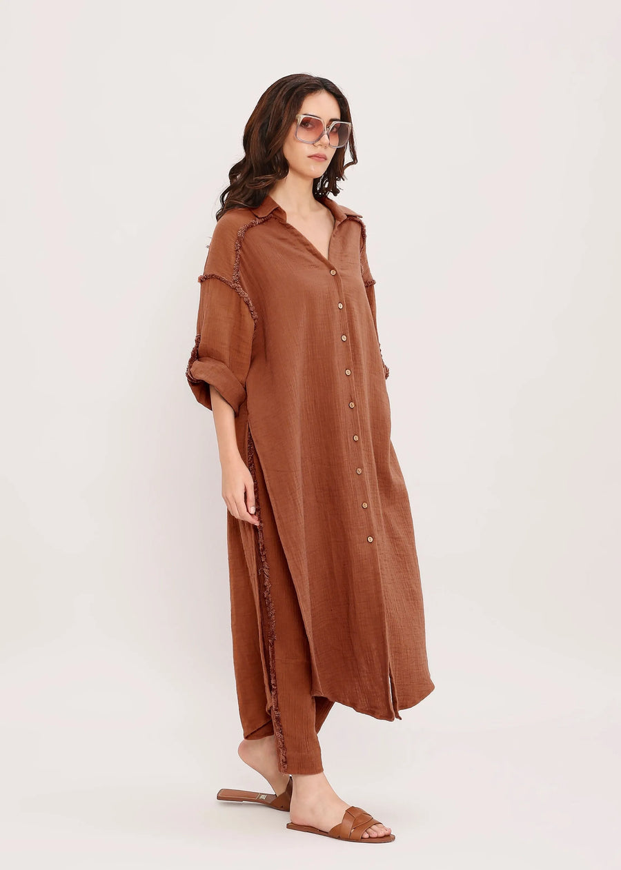 Coco Brown Fringed Long Shirt
