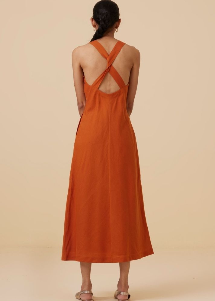 Riha Orange Halter Maxi Dress