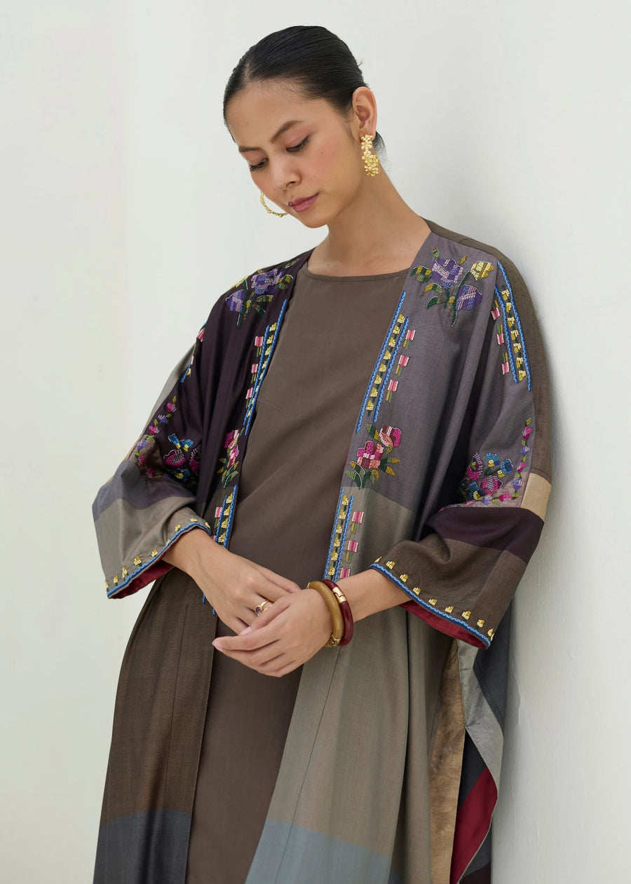 Darri Hand-Embroidered Overlay - Taupe Grey