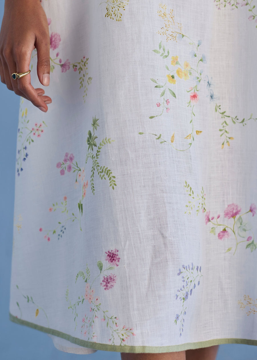 Nami Floral Printed Linen Dress - White