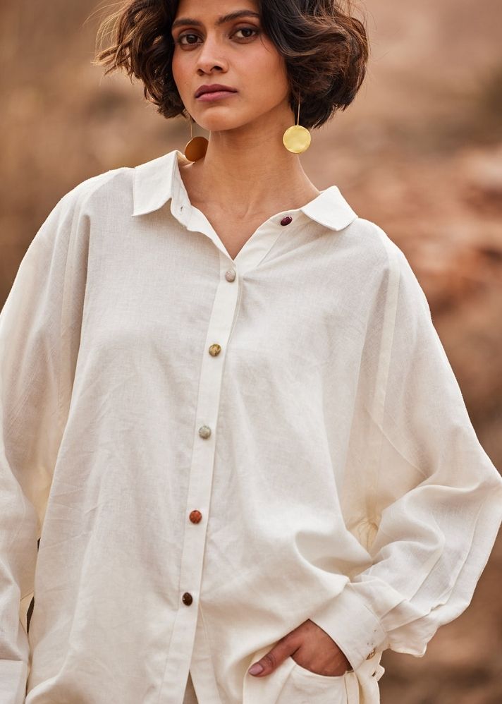 A Model Wearing Brown  Cotton Mul Heer shirt, curated by Only Ethikal