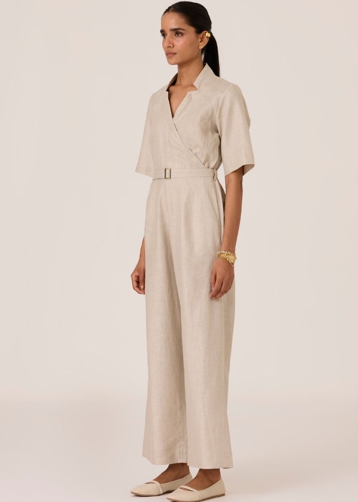 Jos Beige Linen Jumpsuit