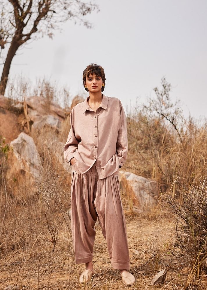 A Model Wearing Brown  Cotton Mul Dune co ord set, curated by Only Ethikal