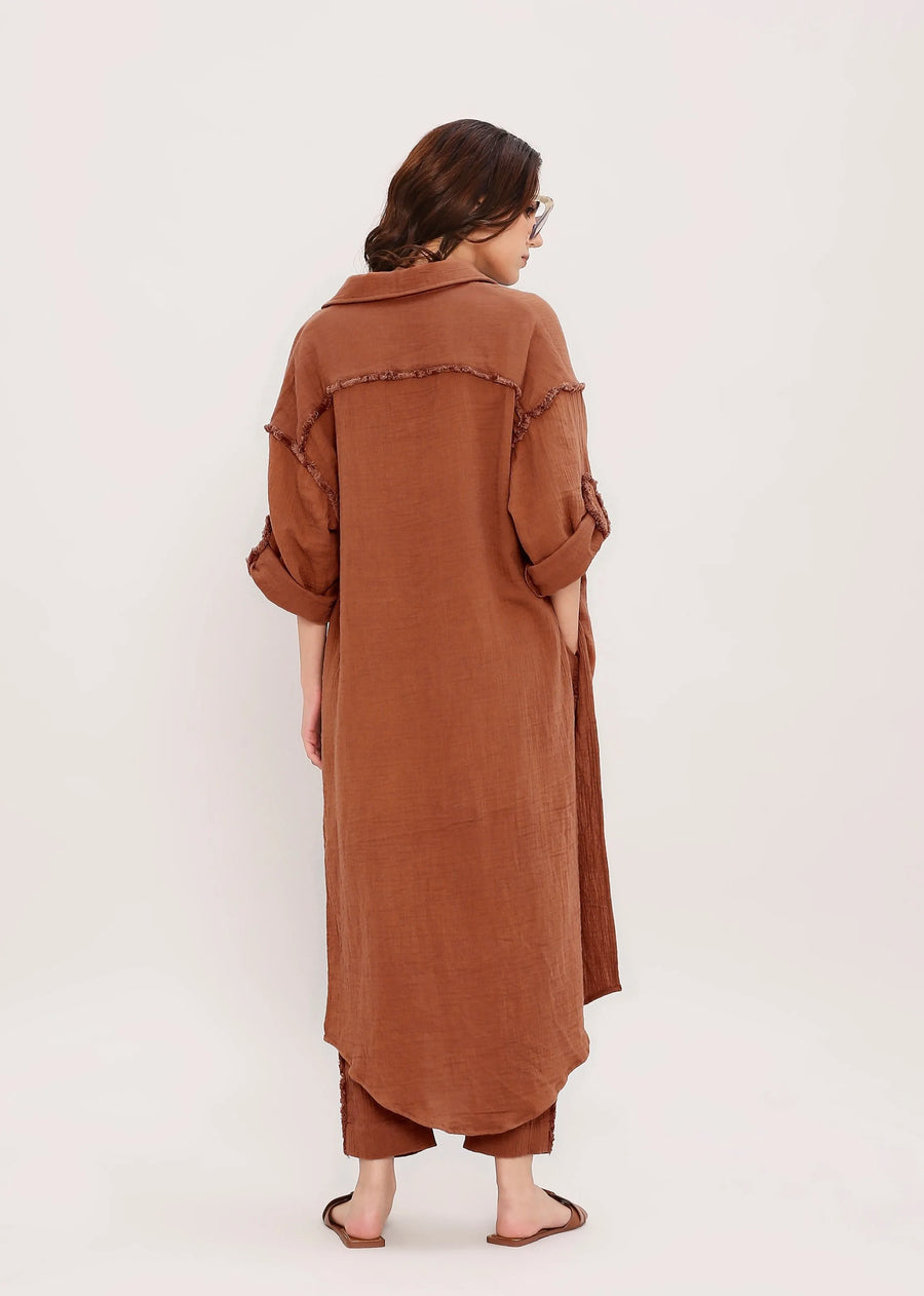 Coco Brown Fringed Shirt Set (2 Pcs)