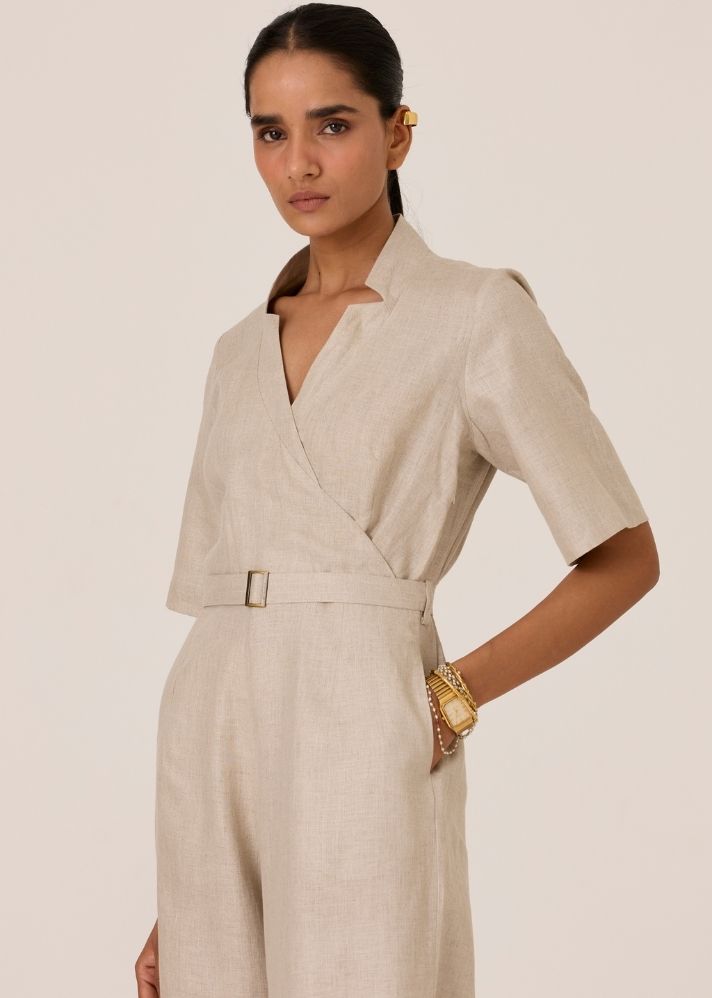 Jos Beige Linen Jumpsuit