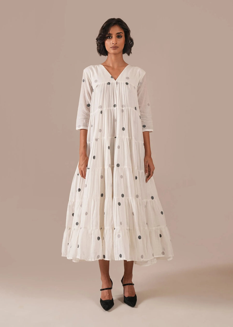 A Model Wearing Multicolor Pure Cotton Ocean Drape Dress, curated by Only Ethikal