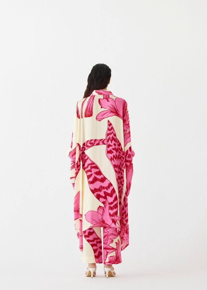 A Model Wearing Multicolor Organic Cupro Pink Aphrodite Kimono & Pants, curated by Only Ethikal