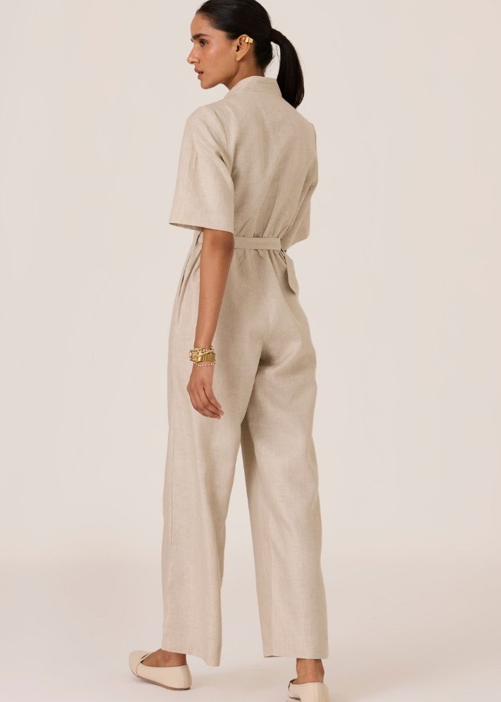 Jos Beige Linen Jumpsuit