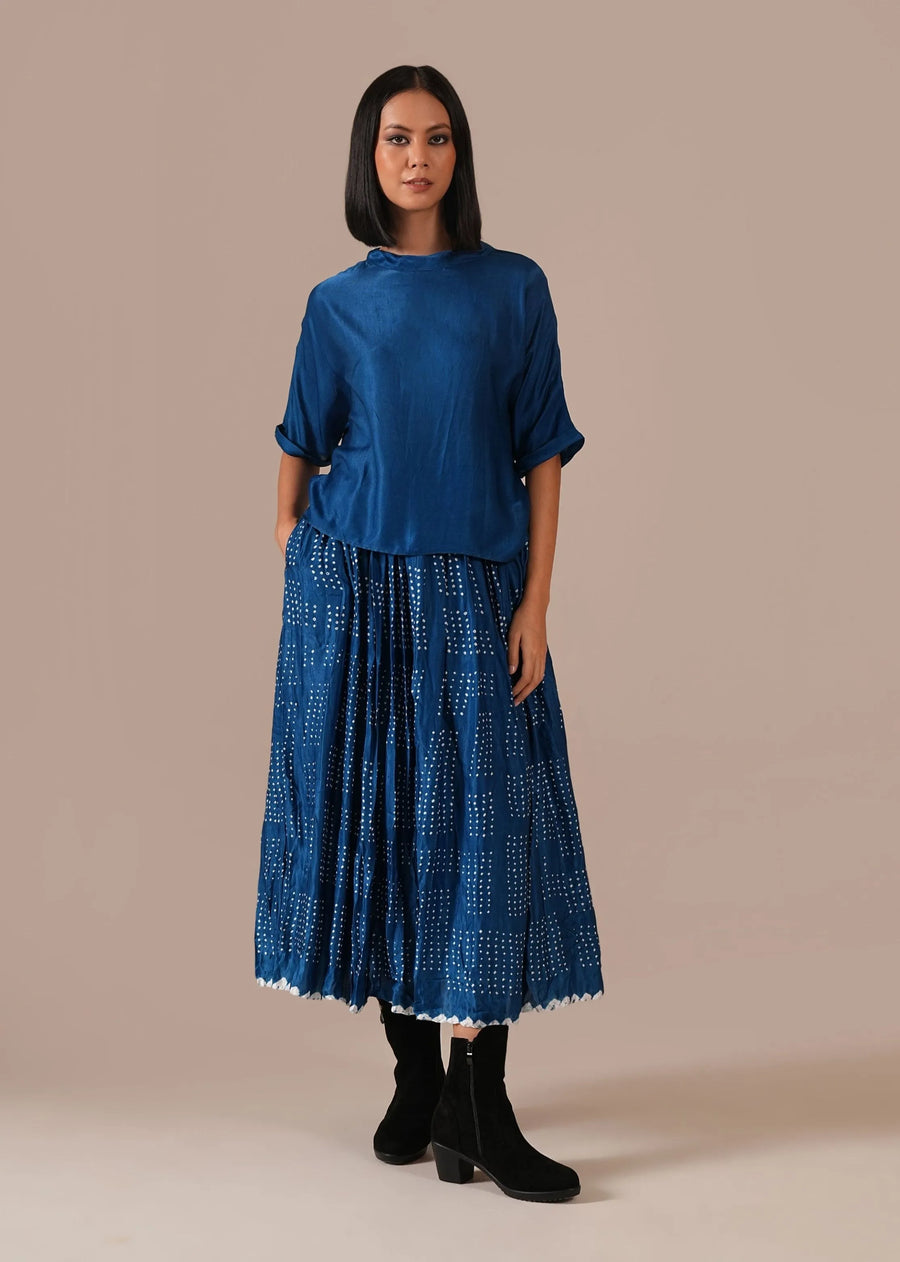 A Model Wearing Blue Silk Autumn Breeze Co-Ord Set, curated by Only Ethikal