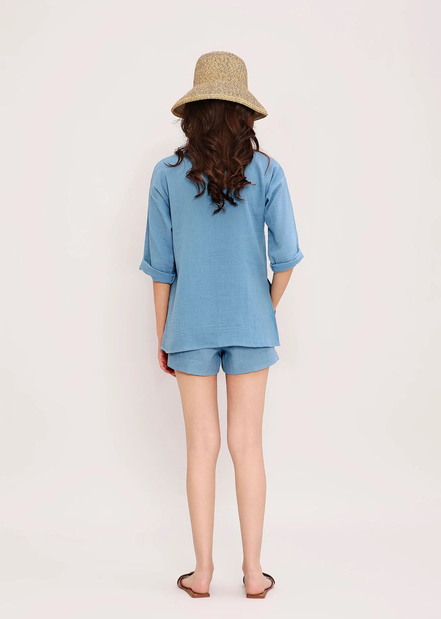 Coco Blue Embroidered Top