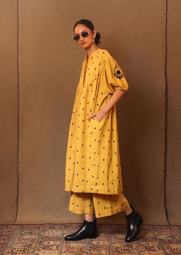 Mustard Spade Emb Acra Tunic