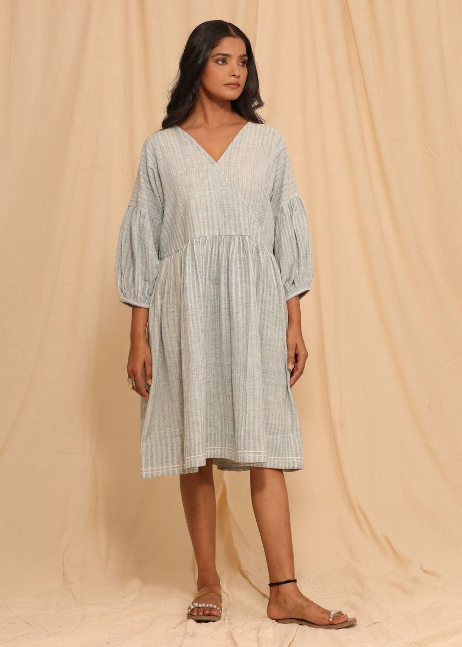 Striped Katab Embroidery Midi Dress