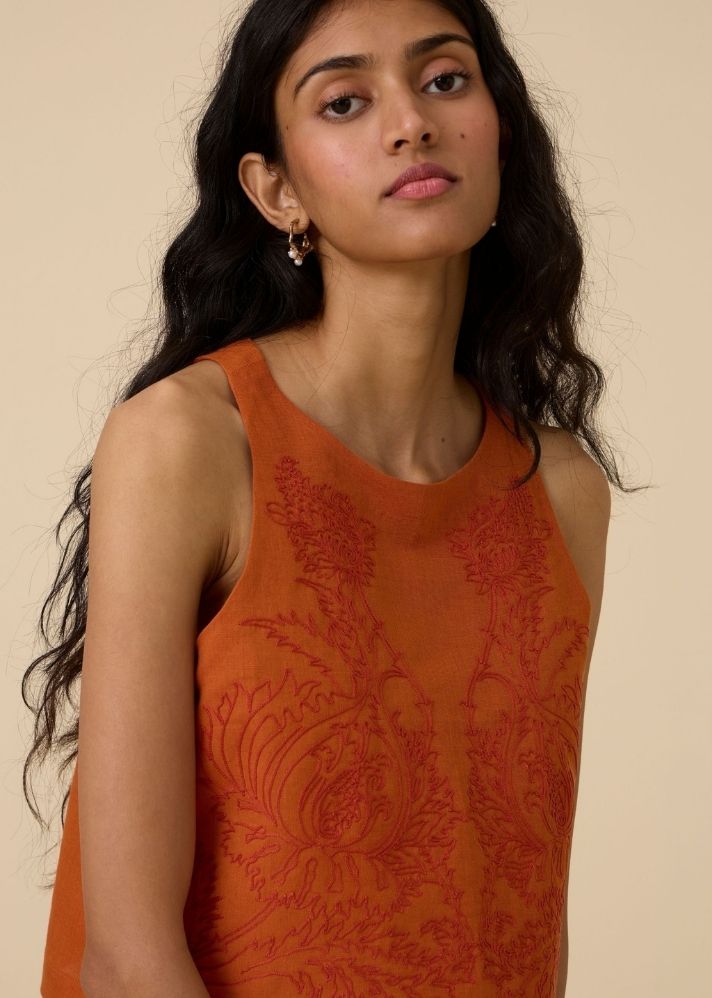 Olena Orange Embroidered Top