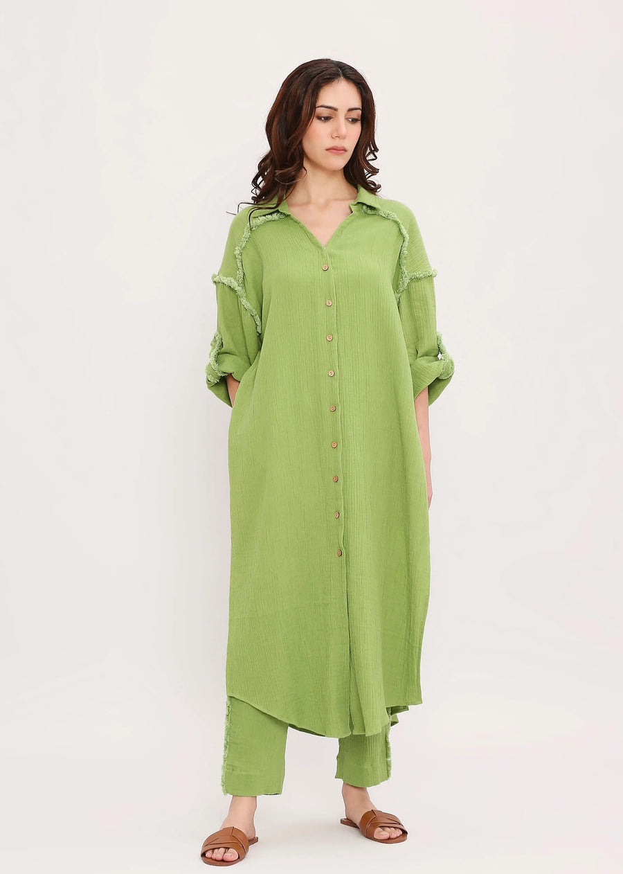 Coco Green Fringed Shirt Set (2 Pcs)