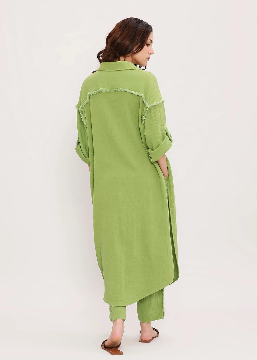 Coco Green Fringed Shirt Set (2 Pcs)