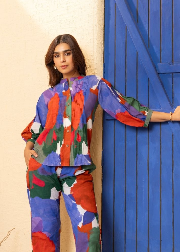 A Model Wearing Multicolor Handwoven Cotton Maison Co-Ord Set Multicolor, curated by Only Ethikal