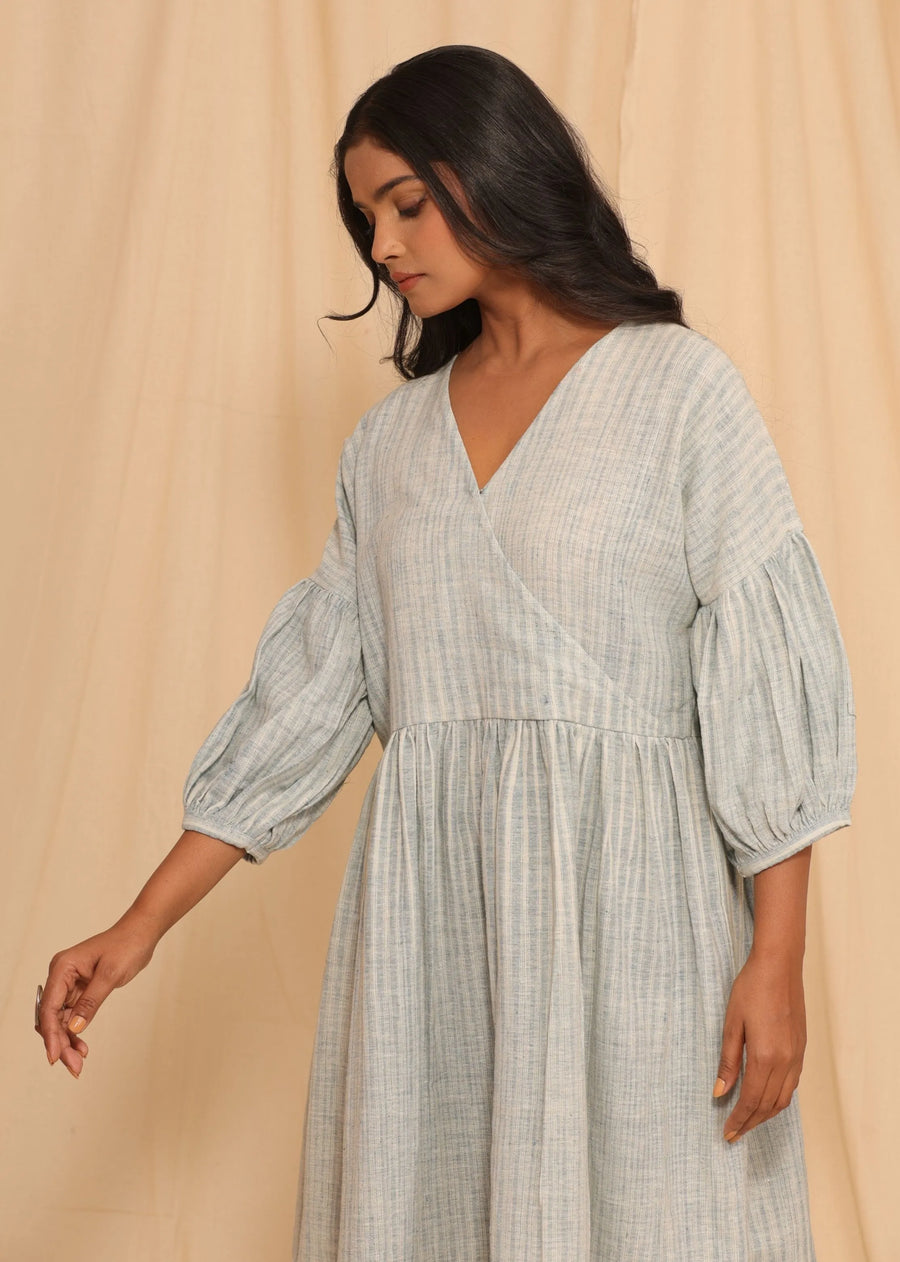 Striped Katab Embroidery Midi Dress