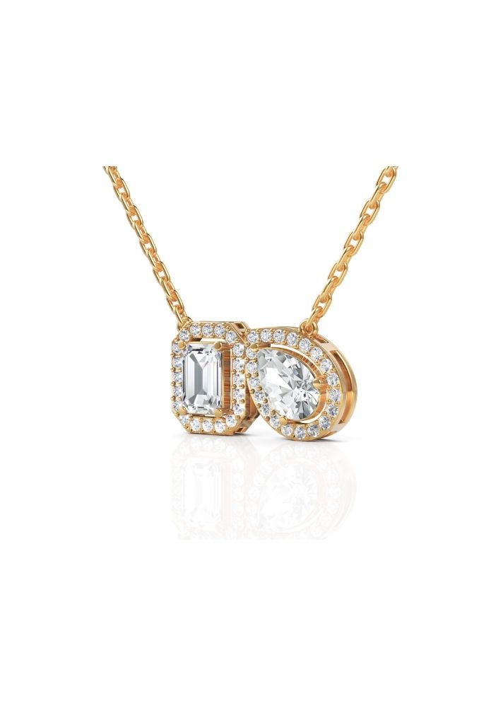 Product image of Yellow Gold, White Gold, Rose Gold 18K gold set with Etically Lab Grown Diamonds Pear And Emerald Solitaires Neckpiece, curated by Only Ethikal