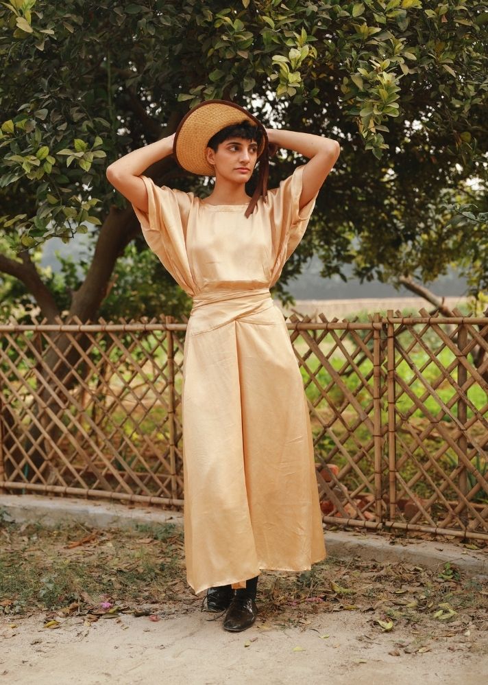 A Model Wearing Beige Bemberg  Hazel Beige Top, curated by Only Ethikal