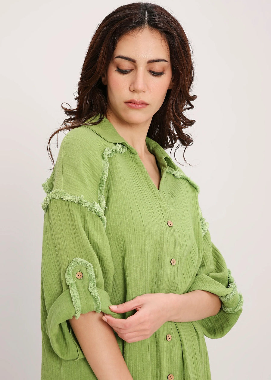 Coco Green Fringed Shirt Set (2 Pcs)