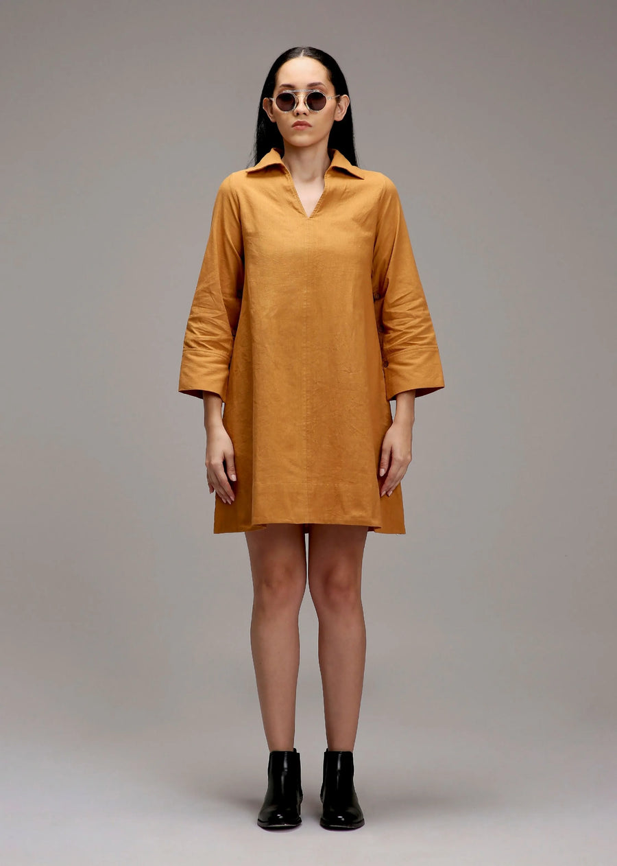 A Model Wearing Brown Cotton Tan-Brown A-Line Shift Dress, curated by Only Ethikal