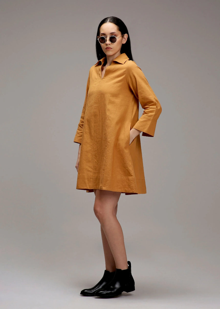 Tan-Brown A-Line Shift Dress