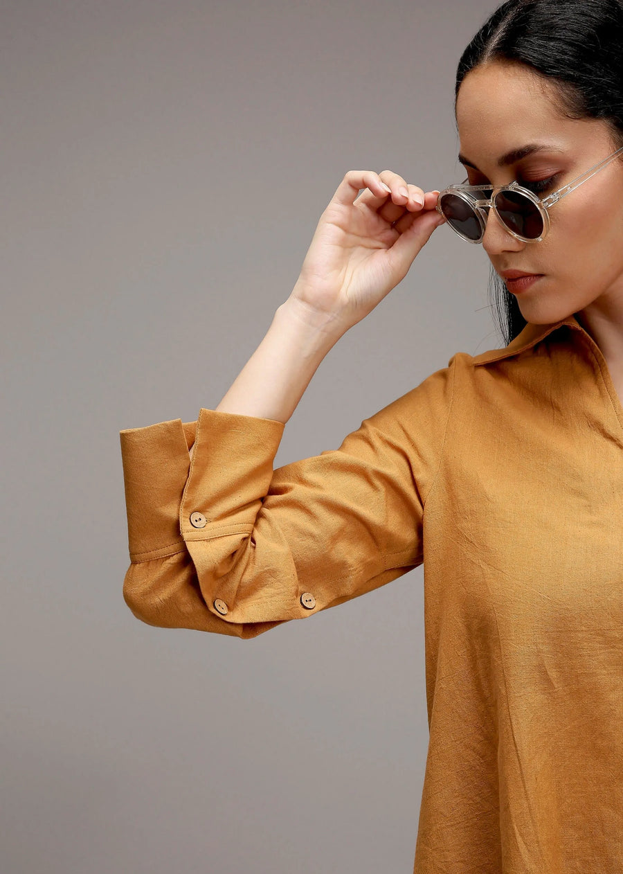 Tan-Brown A-Line Shift Dress