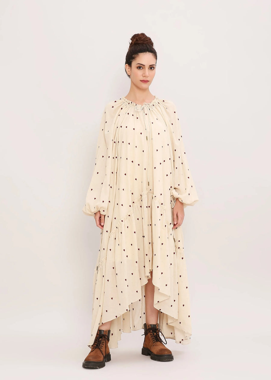 Coco Cream Heart Moss Frill Dress