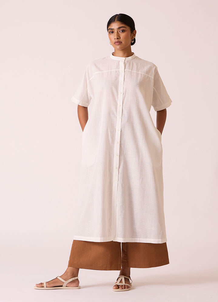 A Model Wearing White Handwoven Cotton Viktor Off White Cotton Tunic , curated by Only Ethikal